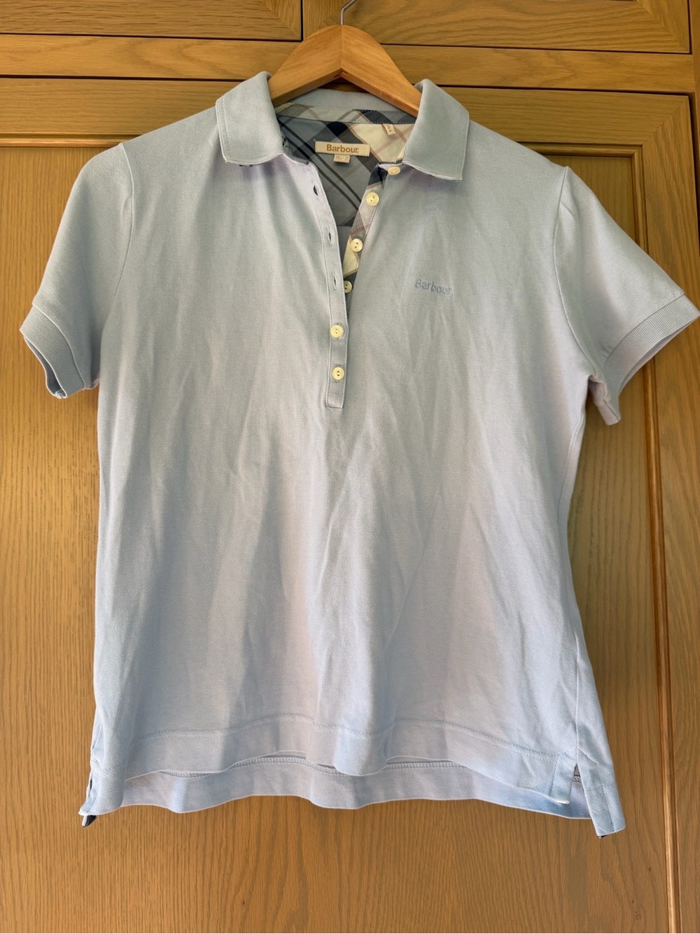 Barbour Portsdown Light Blue Polo Shirt Plaid Contrast Lining / US8